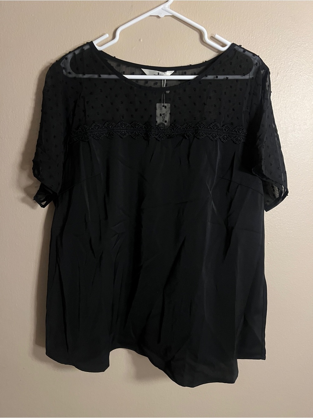 Short Sleeve Black Lace Yoke Blouse